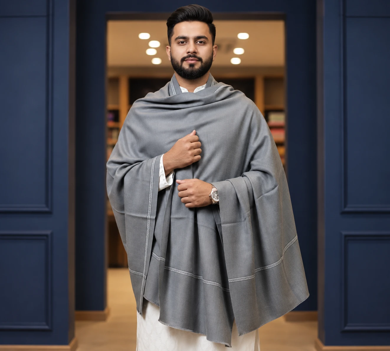 Traditional Woolen Shawl (Ash Grey Color)
