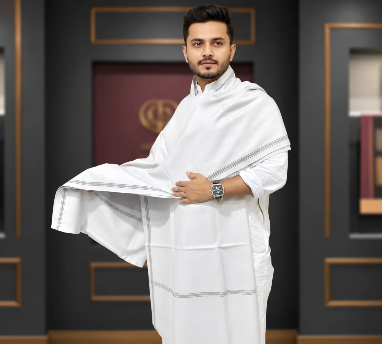 Traditional Woolen Shawl (White Color)