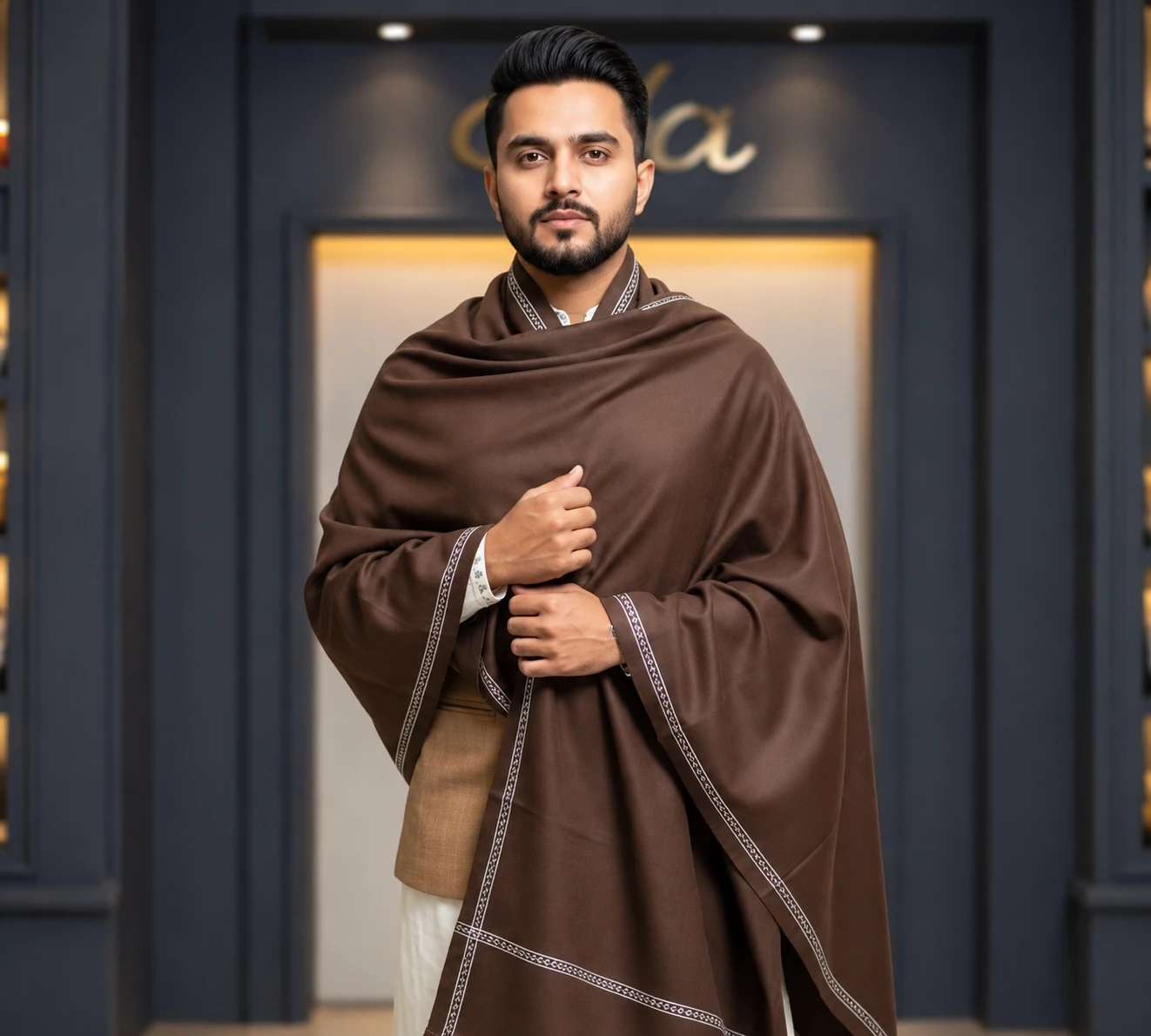 Traditional Woolen Shawl (Coffee Color)