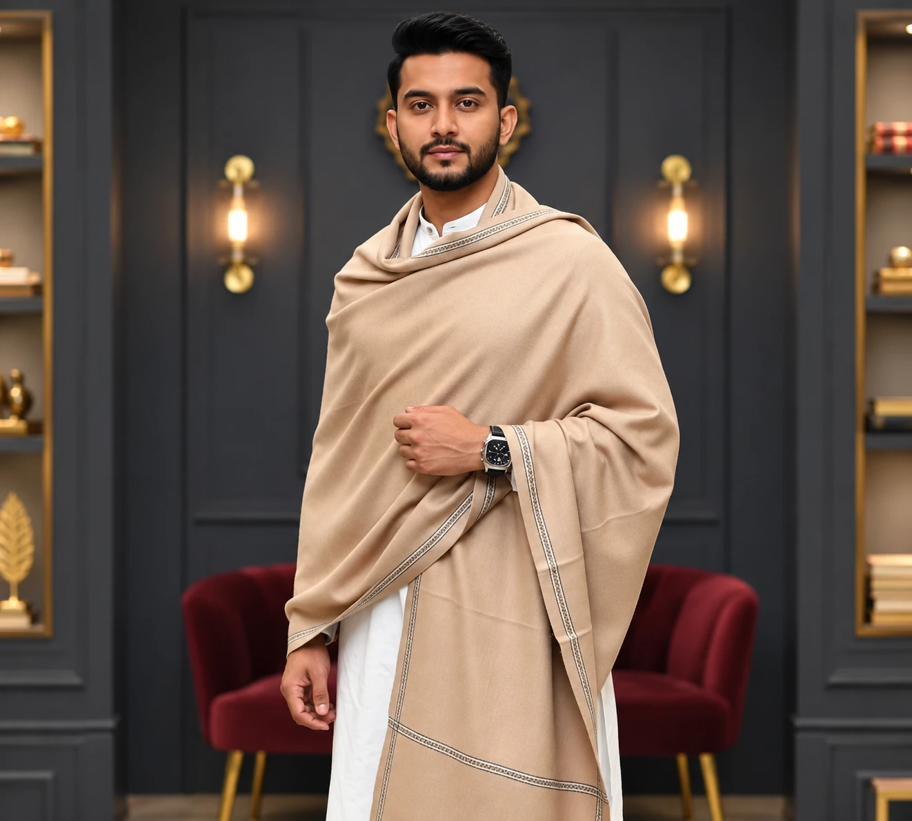 Traditional Woolen Shawl (Brown Color)
