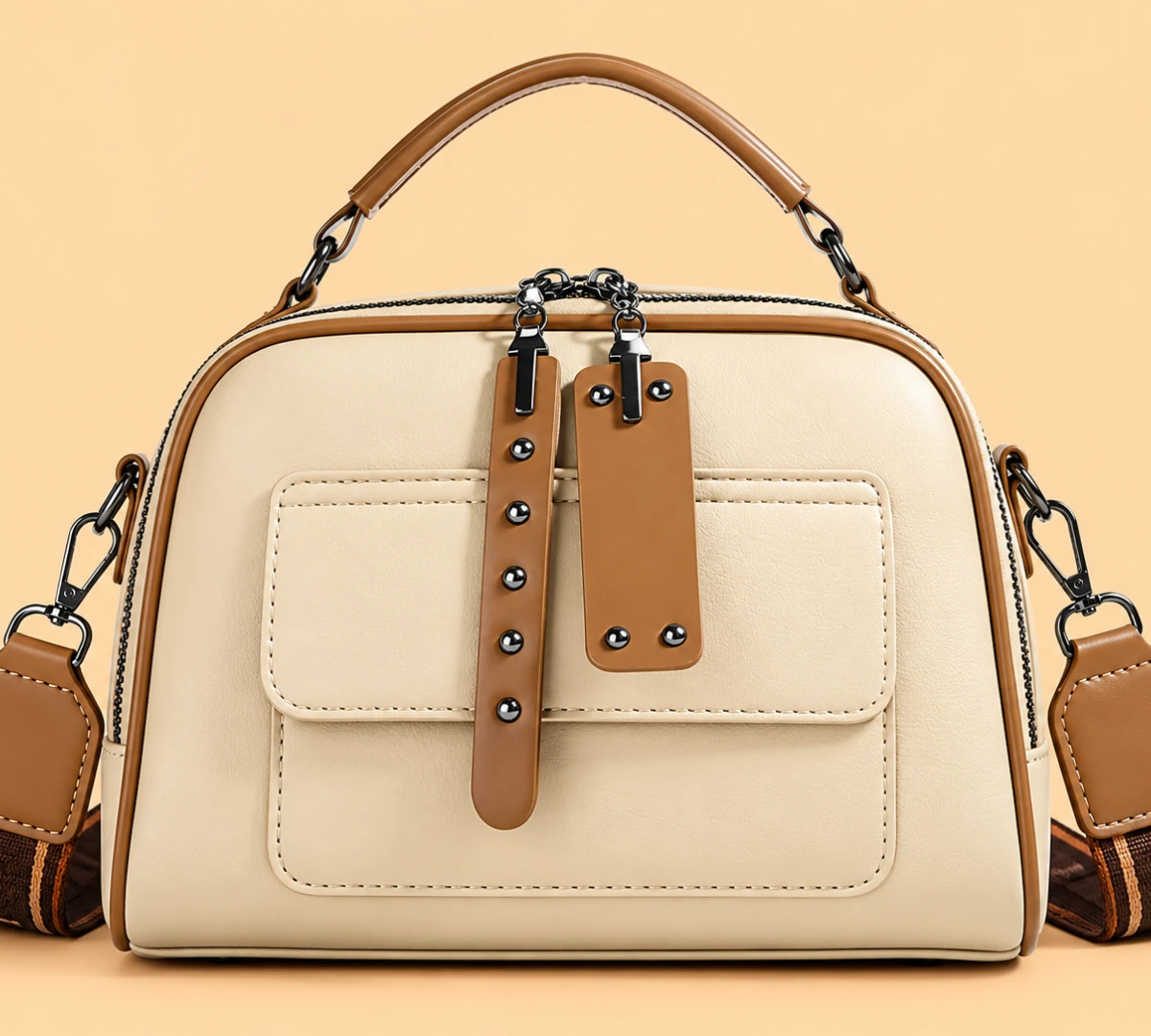 Genuine Soft Leather Handbag (Off White Color)