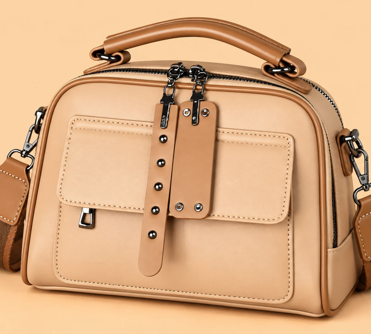 Genuine Soft Leather Handbag (Sweet Brown Color)