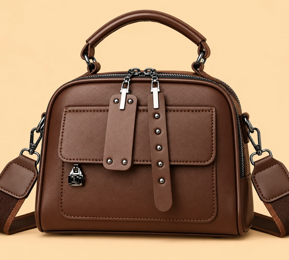 Genuine Soft Leather Handbag (Chocolate Color)